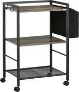 HOMCOM 3-Szintes Szállítókocsi Kerekekkel, Textil Táskával, 2 Akasztóval és Acél Vázszerkezettel - 66x40x80.5 cm Szürke | Aosom