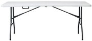 Összecsukható kempingasztal fehér színben 180x70, fogantyúval a könnyű hordozhatóság érdekében