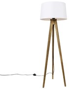 Rusztikus állványos vintage fa lámpa fehér vászon búrával 45 cm - Tripod Classic