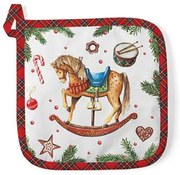 Karácsonyi hintalovas pamut edényalátét 20x20 cm Christmas Toys