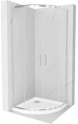 Mexen Rio félköríves zuhanykabin 80 x 80 cm, átlátszó, króm + Flat zuhanytálca, fehér - 863-080-080-01-00-4110
