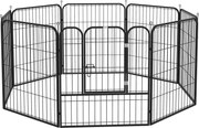 PawHut Kiskutya Játszókerítés Játékudvar Kisállatkerítés Kiskutya Futó, személyre szabható forma ajtóval Fém 80 x 80 cm Fekete | Aosom