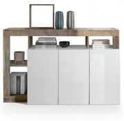 Hamburg 3 ajtós komód fehér, pero tölgy 146 cm