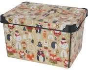 Téli motívum tárolódoboz fedéllel, 22 l, bézs, 40x23x30cm