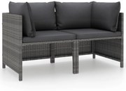 szürke kétszemélyes polyrattan kerti kanapé párnákkal