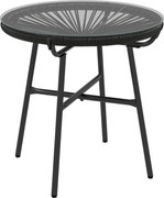 Outsunny Rattan Téglalap Asztal, Bistro Asztal, Üveg Asztallapú Kávézó Asztal, Kör Minta Kerti Asztal, Teraszhoz, Erkélyhez, Fekete, 50 x 50 x 50 cm |