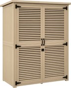 Outsunny Fa Kerti Szekrény 0.83 m² 127x65x168 cm Kültéri Fa Szekrény 2 Zárható Ajtóval, 2 Polccal, 2 Fogantyúval és Vízálló Tetővel a Kertbe Természet