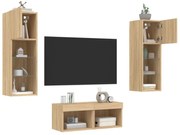 4 darab sonoma tölgy színű falra szerelhető TV-szekrény LED-del