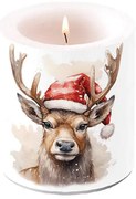 Karácsonyi rénszarvas átvilágítós viasz gyertya 10x10 cm Deer with Santa hat