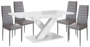 Maasix WTG Magasfényű Fehér 4 személyes étkezőszett Szürke Coleta székekkel N