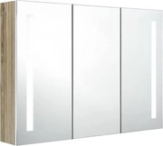 vidaXL fehér tölgyszínű fürdőszobaszekrény LED világítással 89x14x62cm