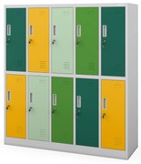 Fém szekrény, 10 rekeszes BARTUŚ, 1360 x 1500 x 450 mm, szürke-többszínű