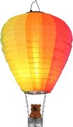 Globo 36138 Solar lámpa, hőlégballon, műanyag ezüstszínű, műanyag barna, textil színű, fém fekete matt, nyomógombos, tűz hatású, AA 600mAh 3V elemmel, IP44, ø: 270mm, M: 440mm, tartozék: 24x LED 0.06W 3V, 1800K