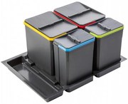 Hulladékgyűjtő AxiSpace 700mm, mozgatórendszer nélkül, 2x15L, 2x7L edényekkel, tálcával, fedelekkel