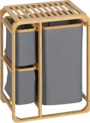HOMCOM Szennyes Kosár Hamper Platform Rafinnal 3 Kivehető Mosókendő Szervező A Hálószobához Fürdőszobához Bambusz Szürke+Természetes 50 x 32 x 69,7 cm