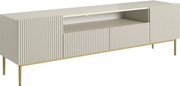 Nicole RTV szekrény 200 cm nyitott polccal és fiókokkal - kasmír / arany lábak