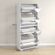 HOMCOM 2 az 1-ben Cipőszekrény Tükörfronttal, 4 Kihajtható Ajtóval, Állítható Polcokkal, Helytakarékos, 76L x 26W x 168H cm Fehér | Aosom