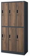 Fém öltözőszekrény 6 rekeszes IGOR, 900 x 1850 x 450 mm, Eco Design: antracit/ dió