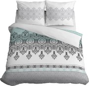 Szatén ágyneműhuzat 160x200 Bézs Dísz Fehér Türkiz