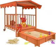 HAPPY verandás homokozó, 130x130x143cm, barna/narancs Jurhan