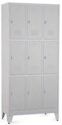 Fém szekrény - 9 doboz, 90 x 45 x 196,5 cm, helyreigazítással, lakathoz zár, világos szürke - ral 7035