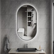 Erga Freya, ovális LED tükör 50x90cm fekete fém keretben, 3 világos szín, háttérvilágítás, páramentes fűtőpárna, ERG-V01-FREYA-5090-BK