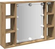 vidaXL kézműves tölgy szerelt fa tükrös szekrény LED-ekkel 76x15x55 cm