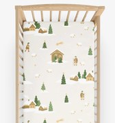 Goldea karácsonyi gyermek körgumis pamut lepedő kiságyba - karácsonyi dalok 60 x 120 cm