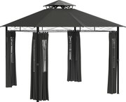 Outsunny Pavilon kb. 3 x 3 m, Kerti Sátor Oldalfallal, Partisátor Dupla Tetővel, Időjárásálló Rendezvénysátor, Kerti Pavilon, Erkélyre, Teraszra, Fém,