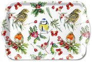 Karácsonyi műanyag kis tálca 13x21 cm Téli Madárdal