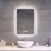 Fekete keretes Loft stílusú LED tükör 50x70cm | Páramentesítő - Óra - Fényerő és színhőmérséklet szabályozás | Welland Luxury-Line Loft G1100