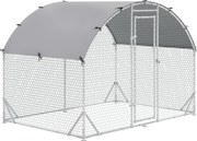 PawHut Kiskacsa Ól Szabadterű Kerítés Acélból, 280 x 190 x 197 cm Kiskacsa Ketrec UV-álló Borítással, Ajtóval, 4-6 Kiskacsához és Kisebb Állatokhoz, E