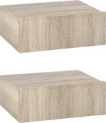HOMCOM 2 darab F Floating Éjjeli Szekrény 1 Fiókkal, Falra Szerelhető Modern Dizájn, 40x30x15 cm, Természetes | Aosom