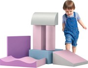 HOMCOM 7 db-os Puhaburkolatú Építőjáték Készlet Gyermekeknek - Puha Építőblokkok Játszáshoz és Mászáshoz, Óriás Puha Építőelemek, Készlet Csecsemőknek