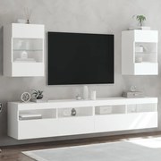 2 db fehér fali szekrények LED világítással TV-hez 40x30x60,5 cm