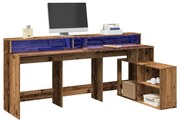 antik fa színű szerelt fa íróasztal LED-ekkel 200 x 104 x 91 cm