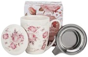 Rózsás porcelán bögre fém szűrővel és tetővel - 350 ml SECESJA díszdobozos