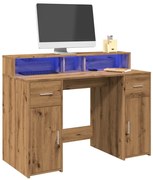 kézműves tölgy színű szerelt fa LED-es íróasztal 120x55x91 cm