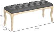 HOMCOM Gombos Puff Klasszikus Chic Stílus 110 cm Ágy Vége Ágyékolt Gumi Fa Láb Szürke | Aosom