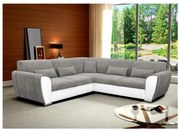 VISEU jobb oldali, L-alakú, ágyneműtartós, ággyá nyitható sarokkanapé, szürke/fehér