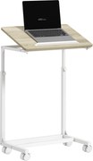 HOMCOM Görgős Oldaltábla Kanapéhoz Állítható Magasságú Dőlt Toppal és Fém Kerettel, 55x36x62.5-82.5 cm Tölgy | Aosom