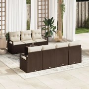 8 darabos Kerti Sofa Szett Párnákkal Barna Poli Rattan, 2 Személyes Kerti Sofa Párnákkal Barna Poli Rattan