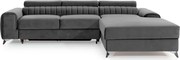 Sötétszürke bársony kinyitható-tárolóhelyes sarokkanapé (jobb oldali-heverő résszel) Grayson – ELTAP