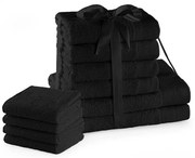 Fekete frottír pamut törölköző és fürdőlepedő készlet 10 db-os Amari – Restilo