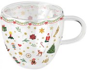 Karácsonyi duplafalú borosilicate üvegcsésze 0,25l Ornaments All Over red