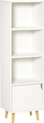 HOMCOM 3 Nyitott Polcos és Fakkal Ellátott Modern Könyvespolc Játékok, CD-k, Növények Tárolására 40x30x129.5 cm Fehér | Aosom