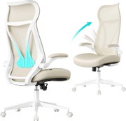Irodai szék ergonomikus háttámla, állítható magasság, felhajtható kartámaszok, bézs
