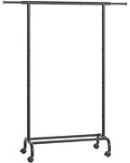 Ruhatartó állvány, gurulós ruhatároló kerekekkel, mérete: 40 x (83-120) x 156 cm, tintafekete