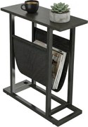 HOMCOM oldalsó asztal/éjjeliszekrény textil zsebbel, acélvázzal – fekete, 49 x 19 x 55 cm | Aosom