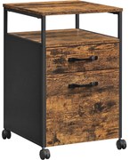 Irattartó szekrény, gurulós irodai szekrény 2 fiókkal, rusztikus barna